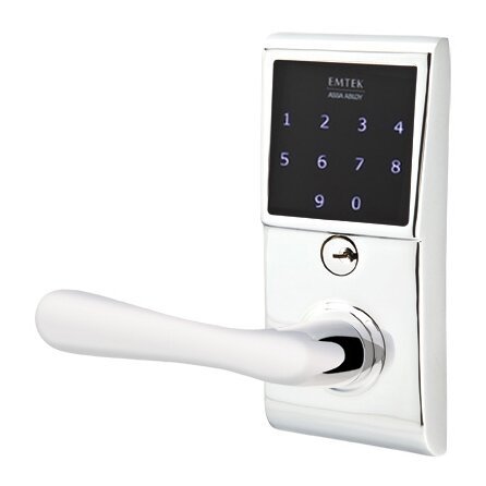 Emtek Basel Left Hand Emtouch Lever with Electronic Touchscreen Lock in Polished Chrome