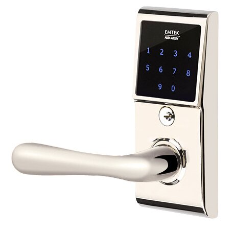 Emtek Basel Left Hand Emtouch Lever with Electronic Touchscreen Lock in Polished Nickel