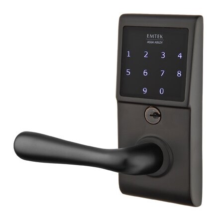 Emtek Basel Left Hand Emtouch Lever with Electronic Touchscreen Lock in Flat Black