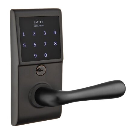 Emtek Basel Right Hand Emtouch Lever with Electronic Touchscreen Lock in Flat Black