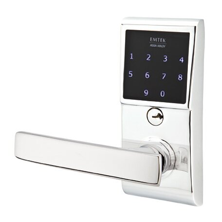 Emtek Geneva Left Hand Emtouch Lever with Electronic Touchscreen Lock in Polished Chrome