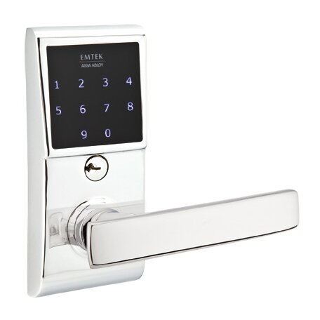 Emtek Geneva Right Hand Emtouch Lever with Electronic Touchscreen Lock in Polished Chrome
