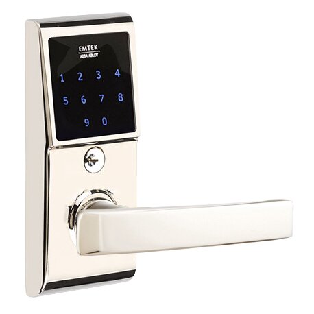 Emtek Geneva Right Hand Emtouch Lever with Electronic Touchscreen Lock in Polished Nickel