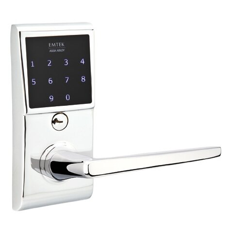 Emtek Hermes Right Hand Emtouch Lever with Electronic Touchscreen Lock in Polished Chrome