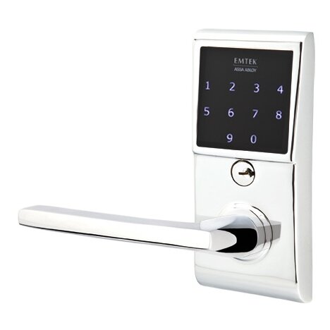 Emtek Helios Left Hand Emtouch Lever with Electronic Touchscreen Lock in Polished Chrome