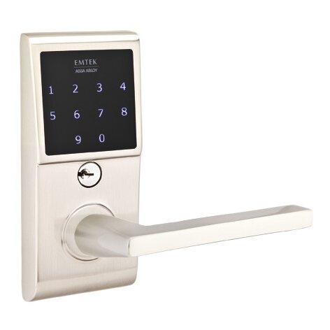 Emtek Helios Right Hand Emtouch Lever with Electronic Touchscreen Lock in Satin Nickel