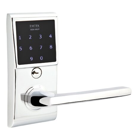Emtek Helios Right Hand Emtouch Lever with Electronic Touchscreen Lock in Polished Chrome