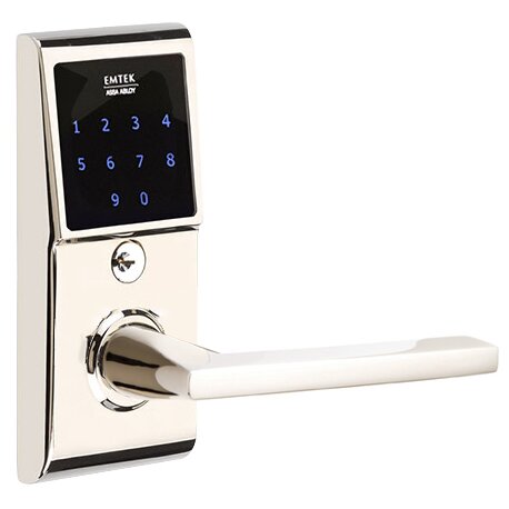 Emtek Helios Right Hand Emtouch Lever with Electronic Touchscreen Lock in Polished Nickel