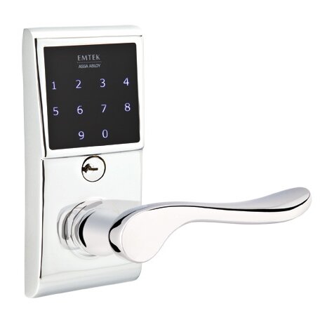 Emtek Luzern Right Hand Emtouch Lever with Electronic Touchscreen Lock in Polished Chrome