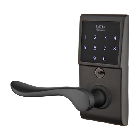 Emtek Luzern Left Hand Emtouch Lever with Electronic Touchscreen Lock in Flat Black