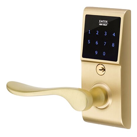 Emtek Luzern Left Hand Emtouch Lever with Electronic Touchscreen Lock in Satin Brass