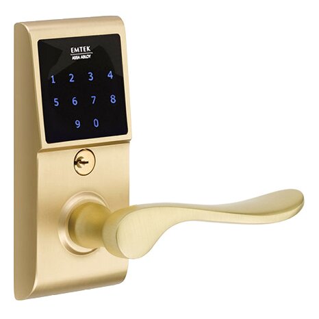 Emtek Luzern Right Hand Emtouch Lever with Electronic Touchscreen Lock in Satin Brass