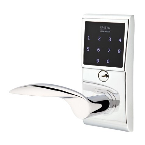 Emtek Mercury Left Hand Emtouch Lever with Electronic Touchscreen Lock in Polished Chrome