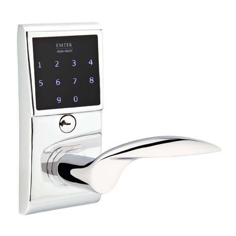 Emtek Mercury Right Hand Emtouch Lever with Electronic Touchscreen Lock in Polished Chrome