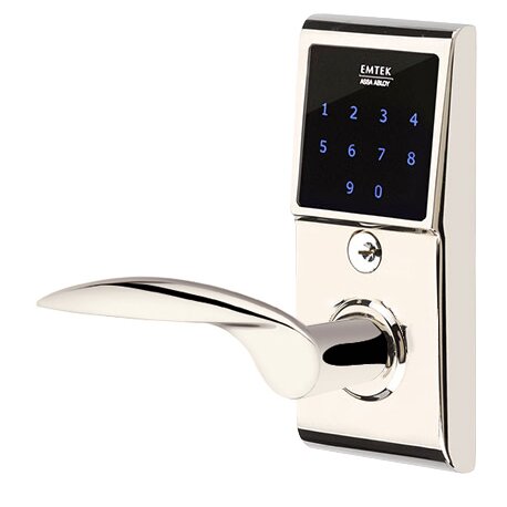 Emtek Mercury Left Hand Emtouch Lever with Electronic Touchscreen Lock in Polished Nickel