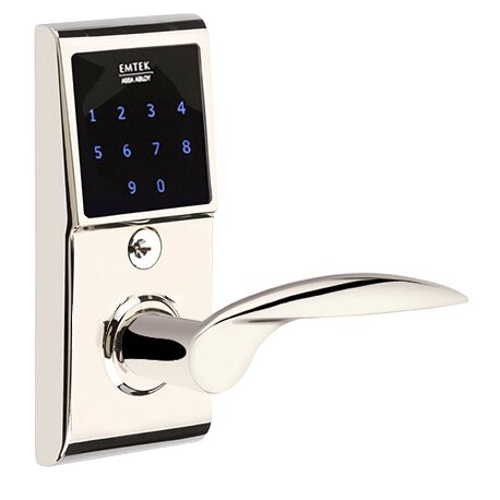 Emtek Mercury Right Hand Emtouch Lever with Electronic Touchscreen Lock in Polished Nickel