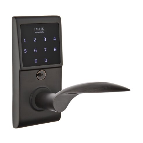 Emtek Mercury Right Hand Emtouch Lever with Electronic Touchscreen Lock in Flat Black