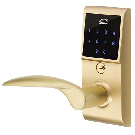 Emtek Mercury Left Hand Emtouch Lever with Electronic Touchscreen Lock in Satin Brass