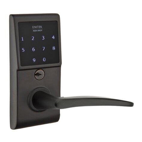 Emtek Poseidon Right Hand Emtouch Lever with Electronic Touchscreen Lock in Flat Black