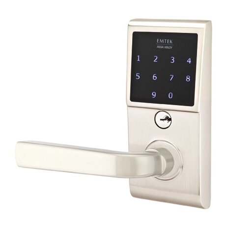 Emtek Sion Left Hand Emtouch Lever with Electronic Touchscreen Lock in Satin Nickel