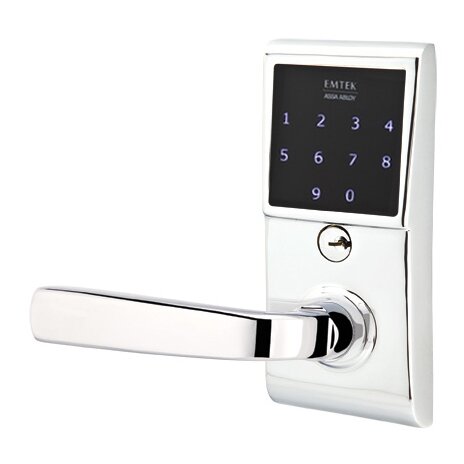 Emtek Sion Left Hand Emtouch Lever with Electronic Touchscreen Lock in Polished Chrome