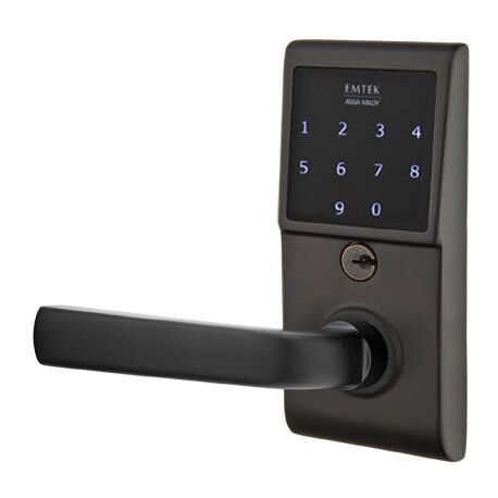 Emtek Sion Left Hand Emtouch Lever with Electronic Touchscreen Lock in Flat Black