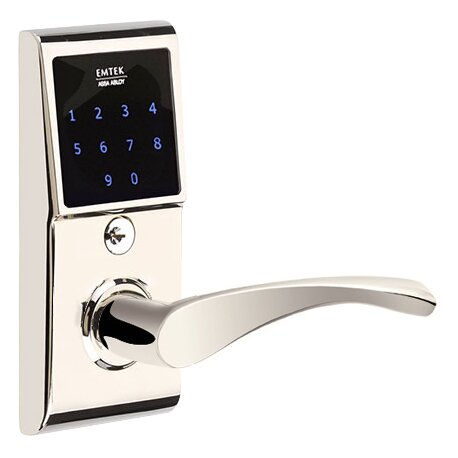 Emtek Triton Right Hand Emtouch Lever with Electronic Touchscreen Lock in Polished Nickel