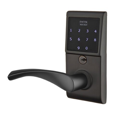 Emtek Triton Left Hand Emtouch Lever with Electronic Touchscreen Lock in Flat Black