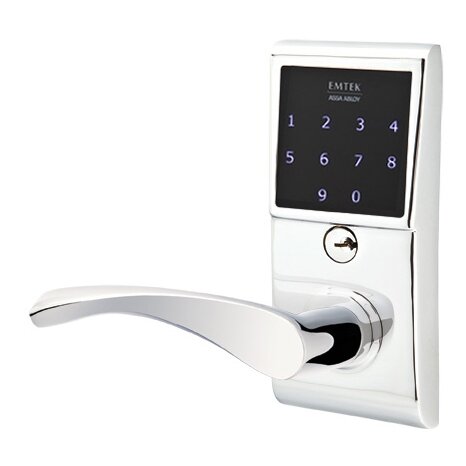 Emtek Triton Left Hand Emtouch Lever with Electronic Touchscreen Lock in Polished Chrome