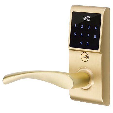 Emtek Triton Left Hand Emtouch Lever with Electronic Touchscreen Lock in Satin Brass