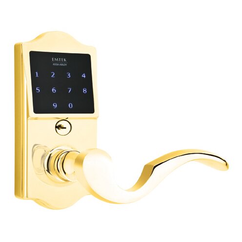 Emtek EMTouch Classic Keypad with Right Handed Cortina Lever Storeroom in Polished Brass