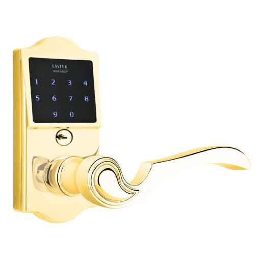 Emtek EMTouch Classic Keypad with Right Handed Coventry Lever Storeroom in Polished Brass