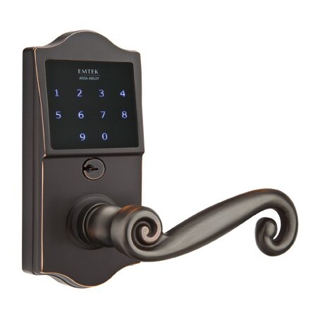 Emtek EMTouch Classic Keypad with Right Handed Rustic Lever Storeroom in Oil Rubbed Bronze