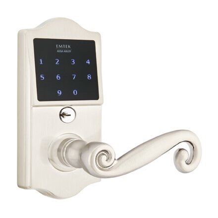 Emtek EMTouch Classic Keypad with Right Handed Rustic Lever Storeroom in Satin Nickel