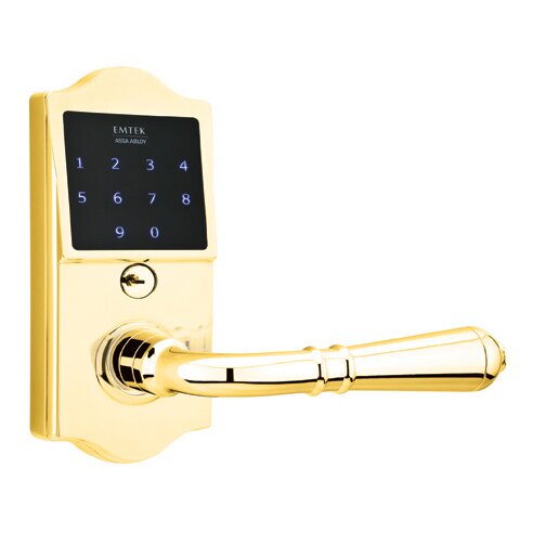 Emtek EMTouch Classic Keypad with Right Handed Turino Lever Storeroom in Polished Brass