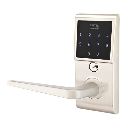 Emtek Athena Left Hand Emtouch Storeroom Lever with Electronic Touchscreen Lock in Satin Nickel
