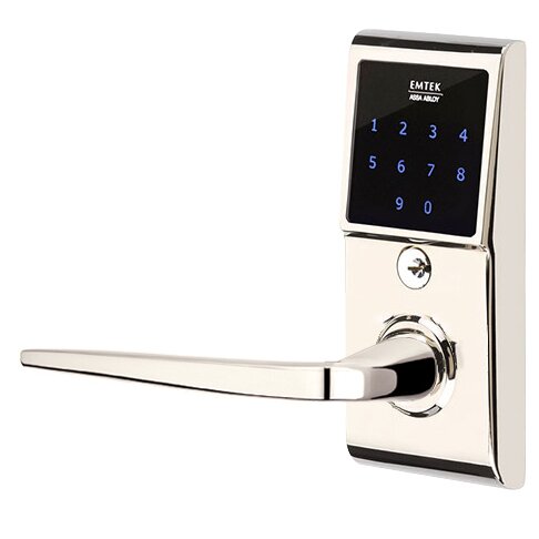 Emtek Athena Left Hand Emtouch Storeroom Lever with Electronic Touchscreen Lock in Polished Nickel