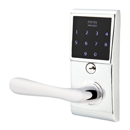 Emtek Basel Left Hand Emtouch Storeroom Lever with Electronic Touchscreen Lock in Polished Chrome