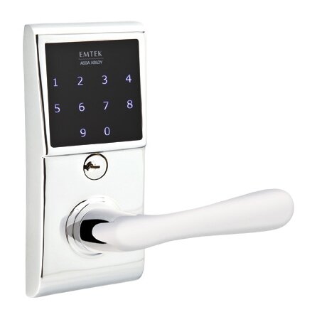 Emtek Basel Right Hand Emtouch Storeroom Lever with Electronic Touchscreen Lock in Polished Chrome