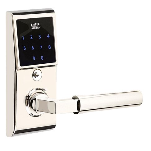 Emtek Hercules Right Hand Emtouch Storeroom Lever with Electronic Touchscreen Lock in Polished Nickel
