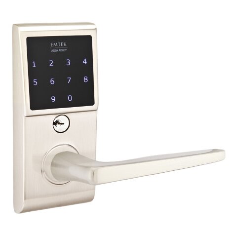 Emtek Hermes Right Hand Emtouch Storeroom Lever with Electronic Touchscreen Lock in Satin Nickel