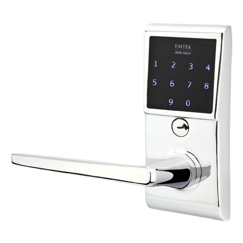 Emtek Hermes Left Hand Emtouch Storeroom Lever with Electronic Touchscreen Lock in Polished Chrome