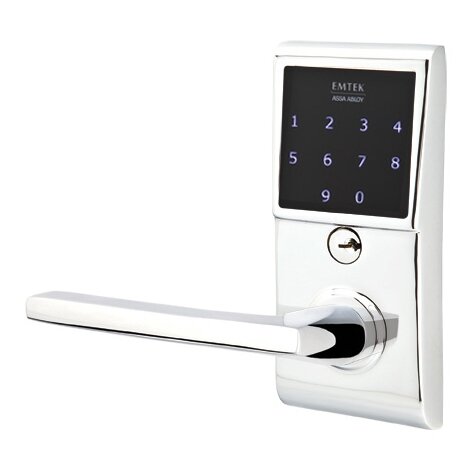Emtek Helios Left Hand Emtouch Storeroom Lever with Electronic Touchscreen Lock in Polished Chrome