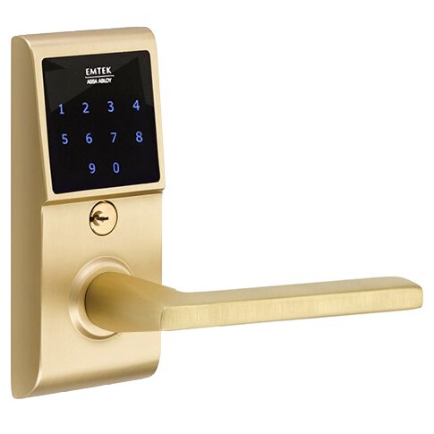 Emtek Helios Right Hand Emtouch Storeroom Lever with Electronic Touchscreen Lock in Satin Brass