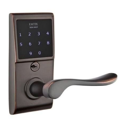 Emtek Luzern Right Hand Emtouch Storeroom Lever with Electronic Touchscreen Lock in Oil Rubbed Bronze