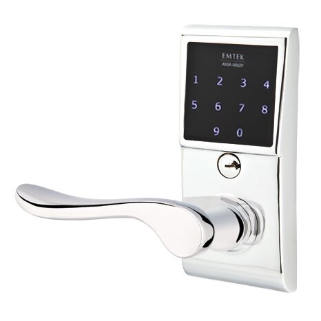 Emtek Luzern Left Hand Emtouch Storeroom Lever with Electronic Touchscreen Lock in Polished Chrome
