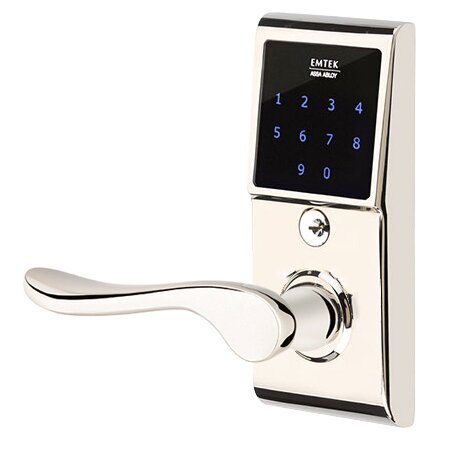 Emtek Luzern Left Hand Emtouch Storeroom Lever with Electronic Touchscreen Lock in Polished Nickel