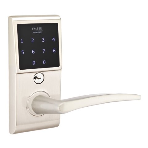 Emtek Poseidon Right Hand Emtouch Storeroom Lever with Electronic Touchscreen Lock in Satin Nickel