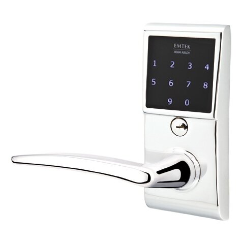 Emtek Poseidon Left Hand Emtouch Storeroom Lever with Electronic Touchscreen Lock in Polished Chrome