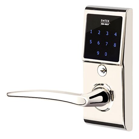Emtek Poseidon Left Hand Emtouch Storeroom Lever with Electronic Touchscreen Lock in Polished Nickel
